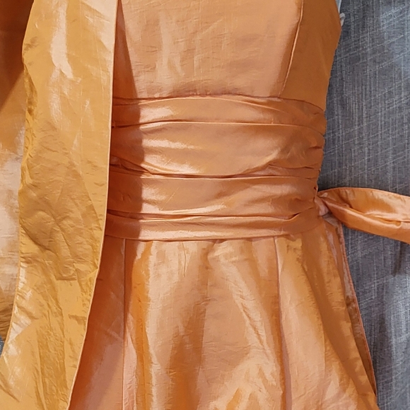 🎃ORANGE STRAPLESS RUFFLE PROM, HOMECOMING DRESS 90s does 50s Halloween - Picture 3 of 16